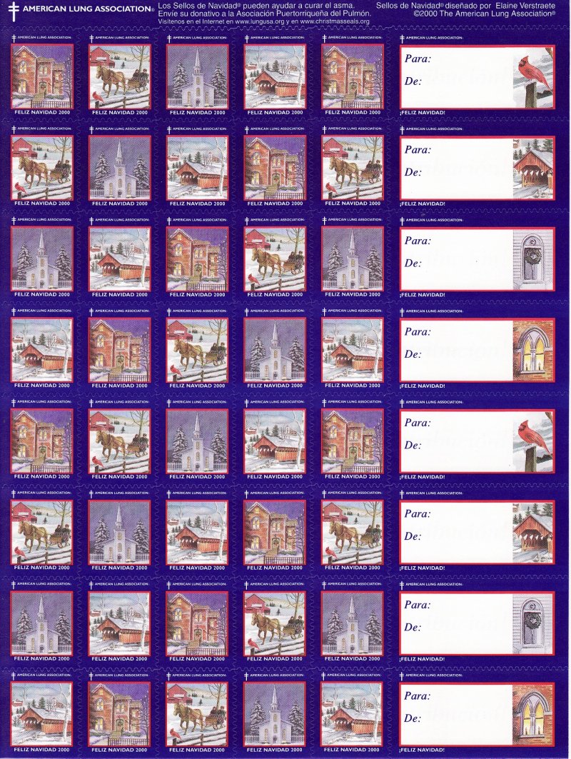  2000-2.1xA, 2000 ALA National U.S. Christmas Seals Sheet, Spanish Text