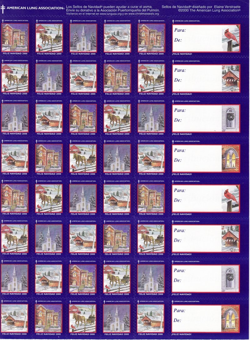  2000-2.1xB, 2000 ALA National U.S. Christmas Seals Sheet, Spanish Text