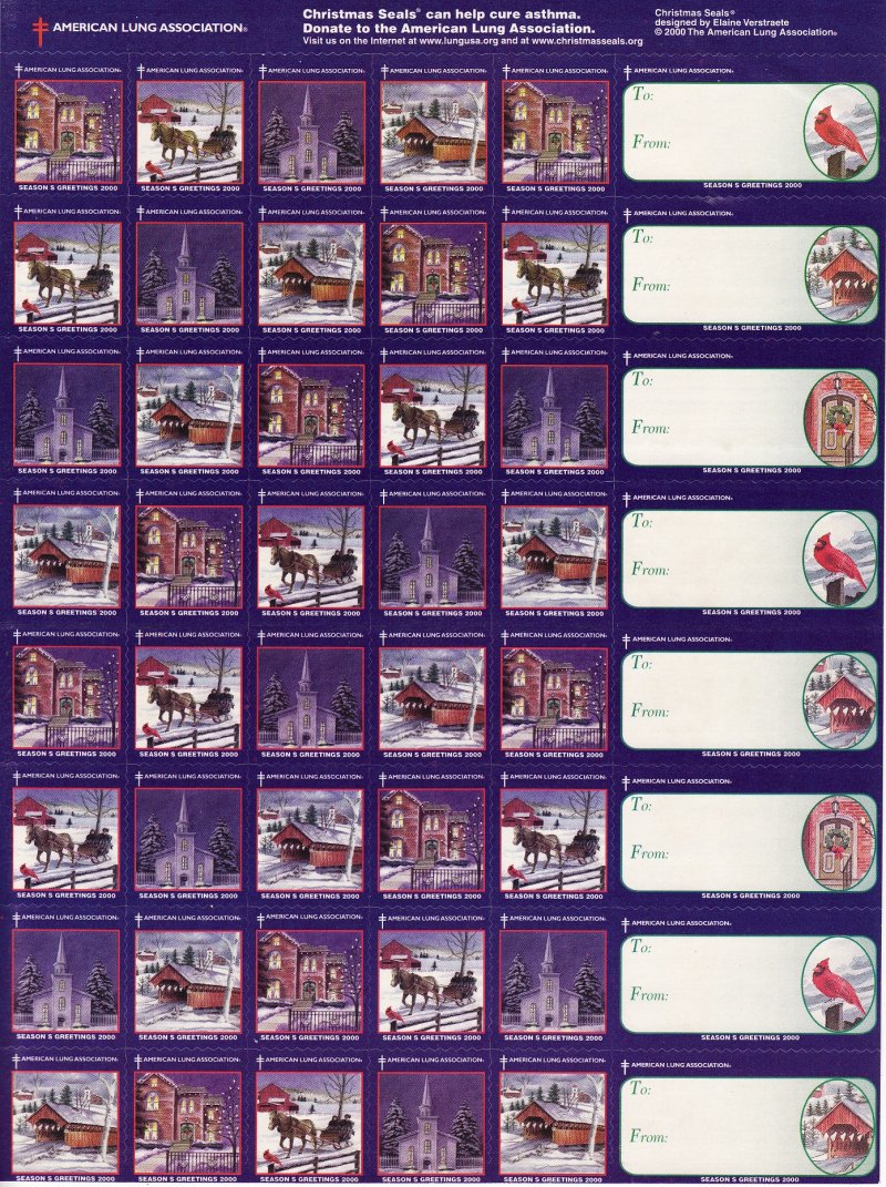  2000-3x1, 2000 ALA National U.S. Christmas Seals Sheet  