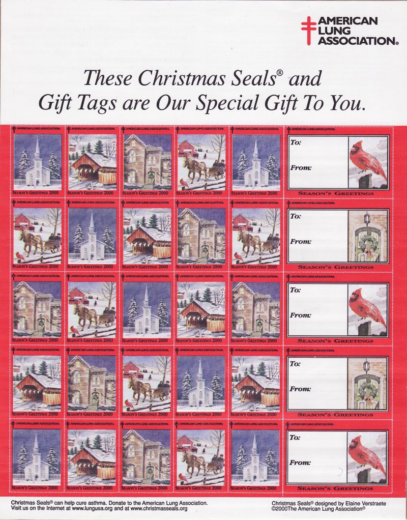  2000-T1xA, 2000 ALA Test Design U.S. Christmas Seals Sheet  