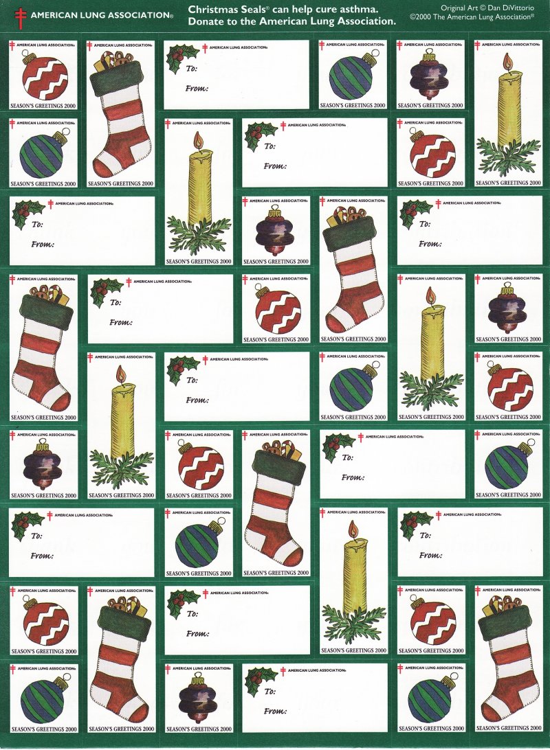  2000-T6xA, 2000 ALA Test Design U.S. Christmas Seals Sheet  