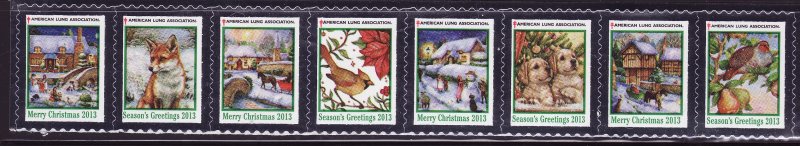 113-T3, 2013 ALA Test Design U.S. Christmas Seals, As Required Strip of 8 