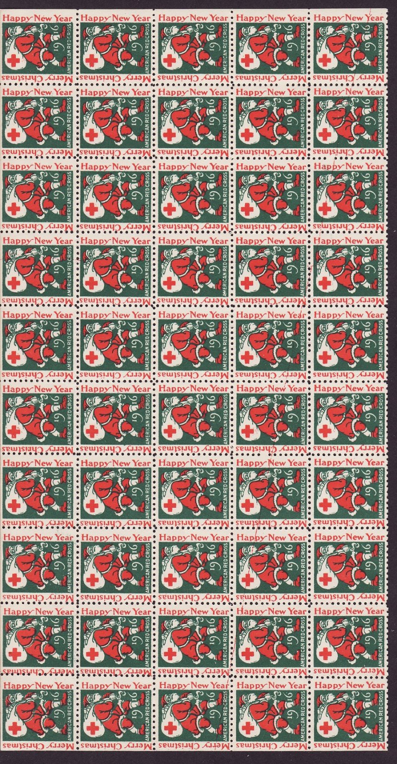 16-1.6x, WX18, 1916 U.S. Red Cross Christmas Seals 1/2 Sheet, perf. 12 1/2