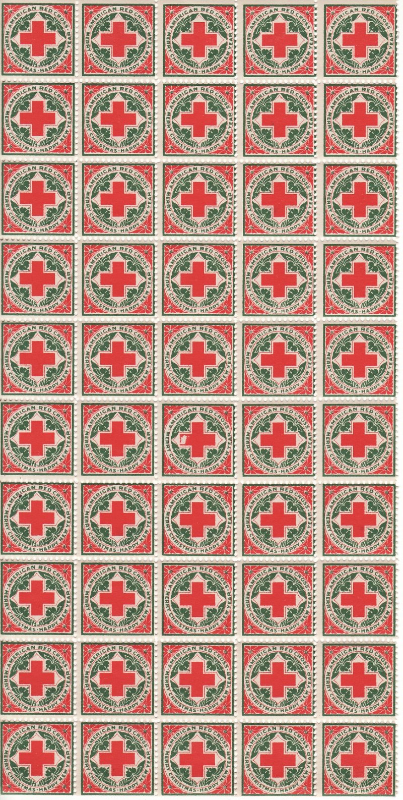 1910-1x, WX6, 1910 U.S. Red Cross Christmas Seals, left half-sheet of 50