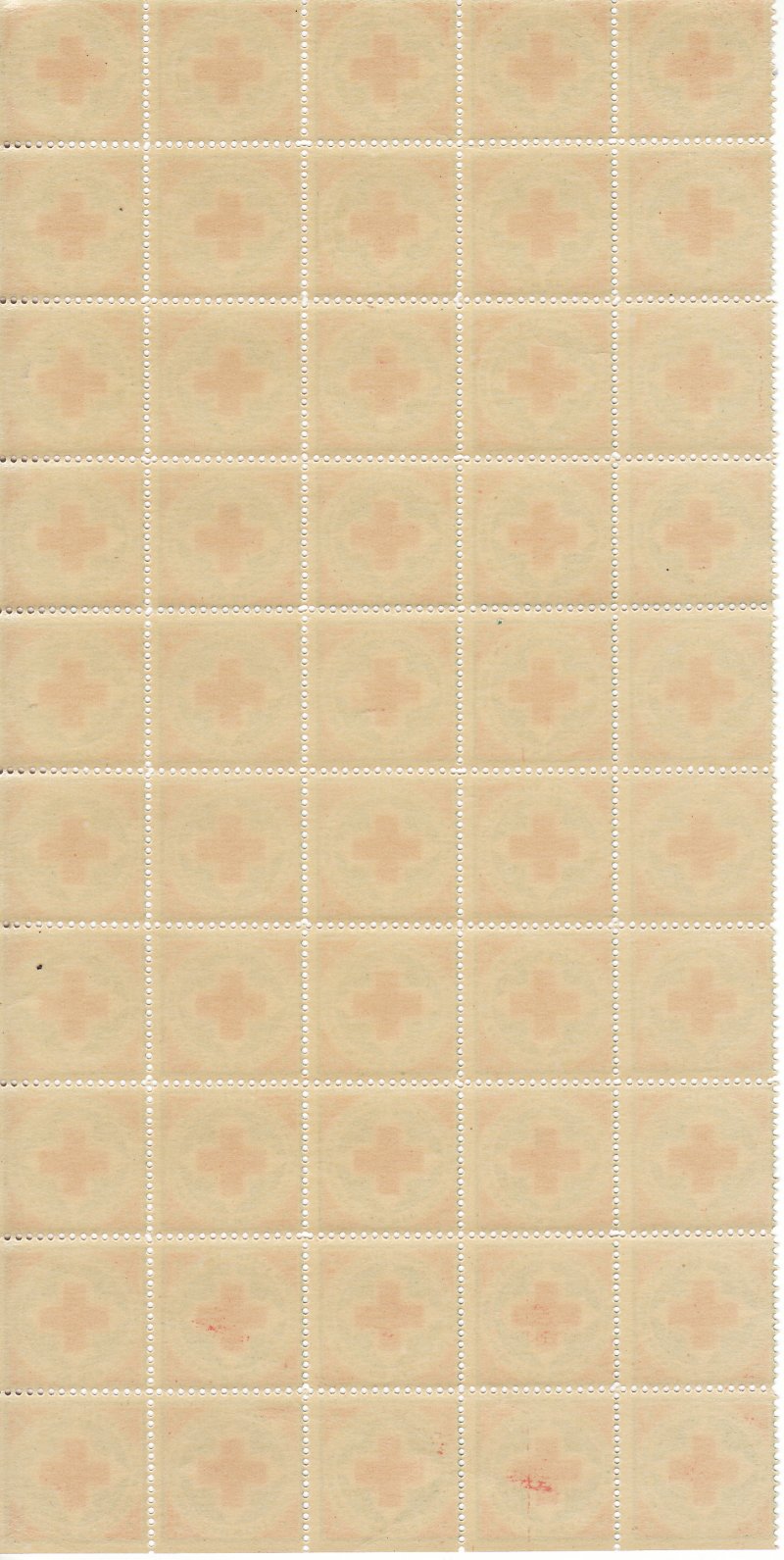 1910-1x, WX6, 1910 U.S. Red Cross Christmas Seals, left half-sheet of 50, reverse of sheet