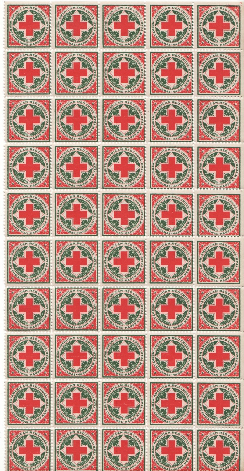 1910-1x, WX6, 1910 U.S. Red Cross Christmas Seals, right half-sheet of 50