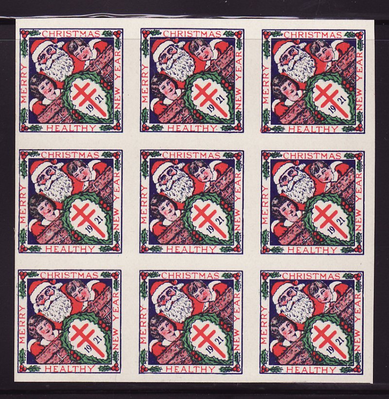 1921-3p, WX26a, U.S. Christmas TB Seals Imperforate Block, Type 3, flaw #51