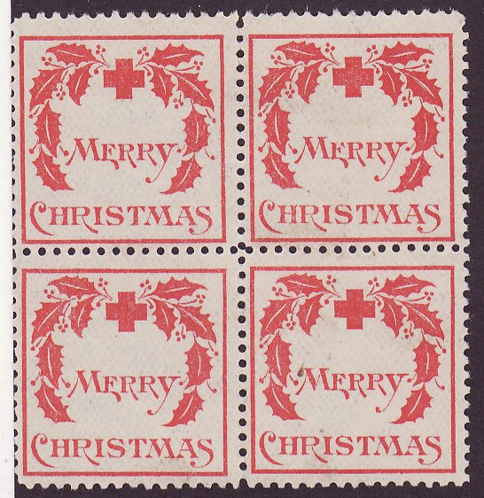  1907-1.2, WX1, 1907 U.S. Red Cross Christmas Seals, Block, Type 1.2 thin paper 