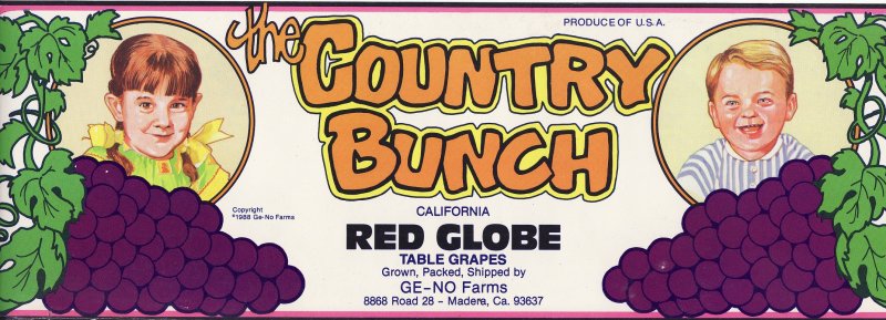 Country Bunch California Red Globe Grapes Crate Label