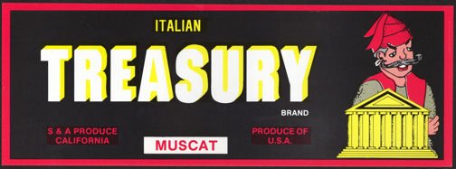 Italian Treasury California Muscat Grapes Crate Label