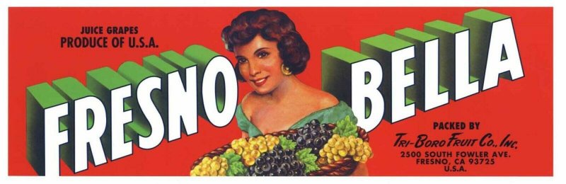 Fresno Bella Table Grapes Crate Label