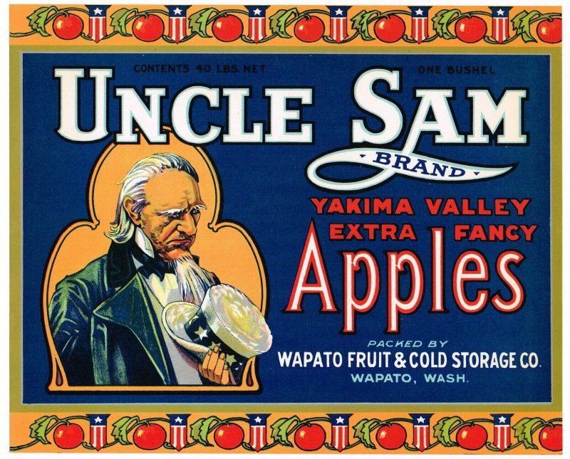 Uncle Sam Yakima Valley Washington Apples Crate Label