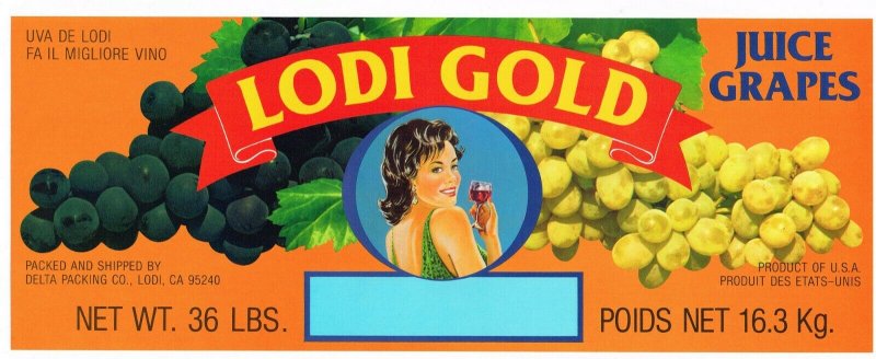 LODI GOLD California Juice Grapes Crate Label 