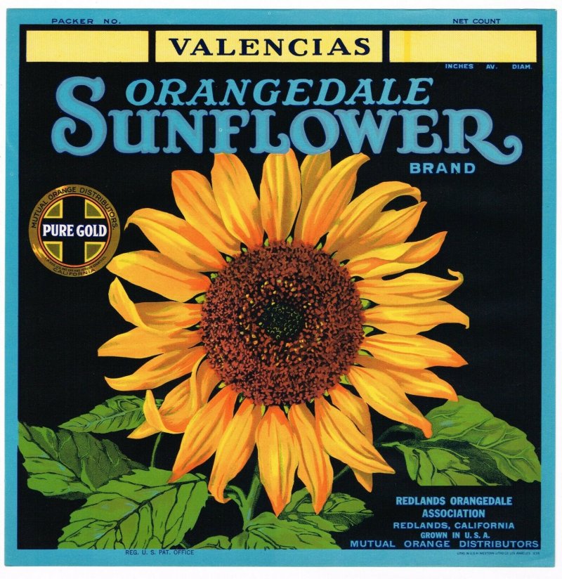 Orangedale Sunflower Brand Valencia Orange Crate Label