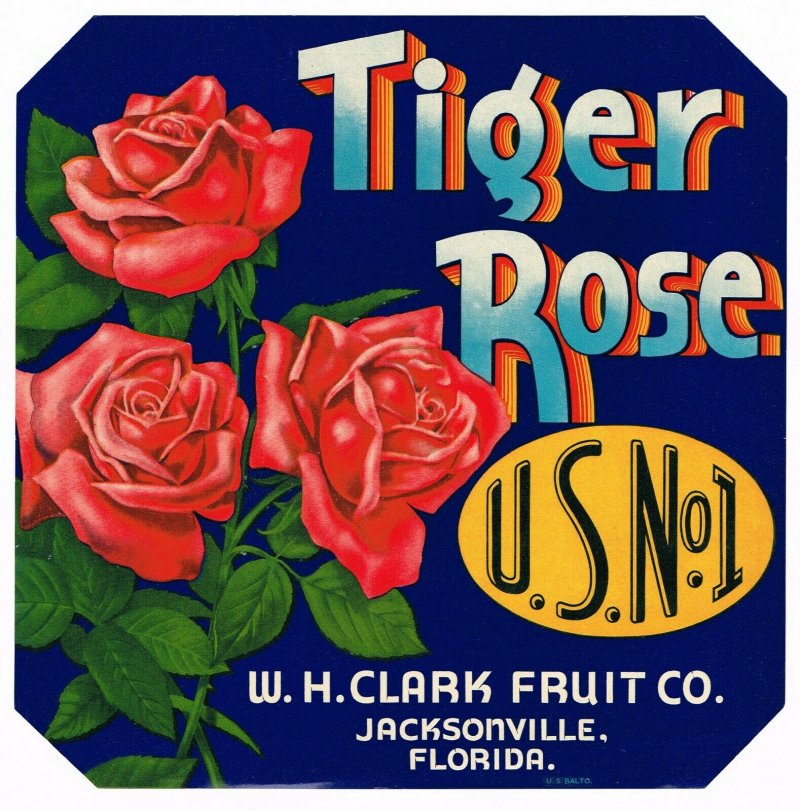 Tiger Rose Brand Orange Crate Label