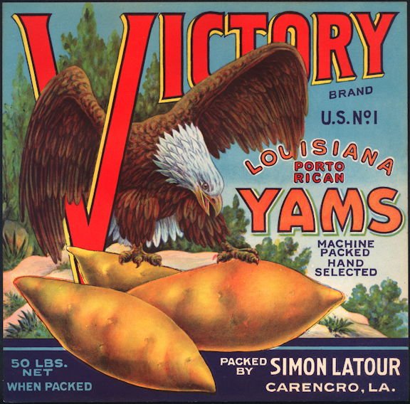Victory Brand Louisiana Rorto Rican Yams Crate Label