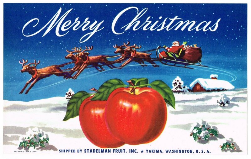 Merry Christmas Brand Washington Apples Crate Label