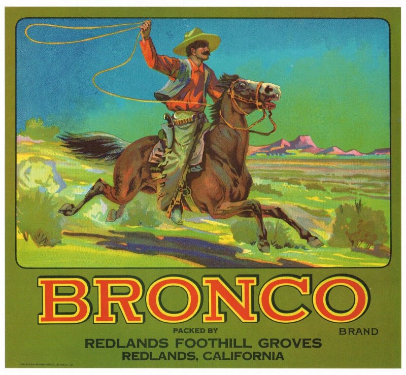 Bronco Brand California Oranges Crate Label