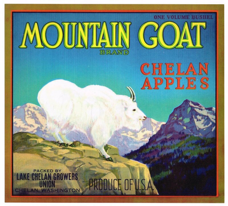 Mountain Goat Brand Washington Chelan Apples Crate Label
