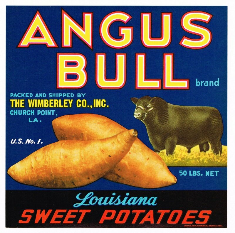 Angus Bull Brand Louisiana Sweet Potatoes Crate Label