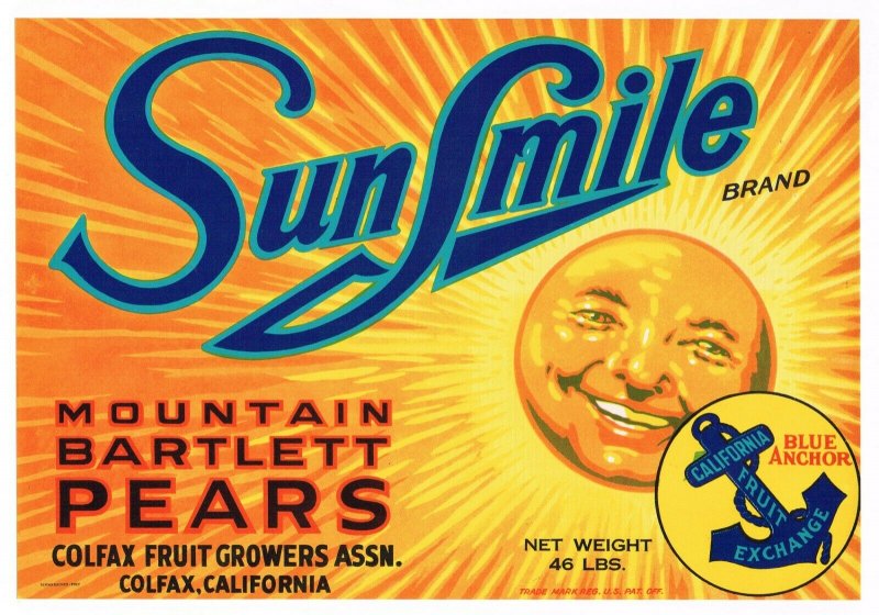 Sunsmile Brand California Bartlett Pears Crate Label