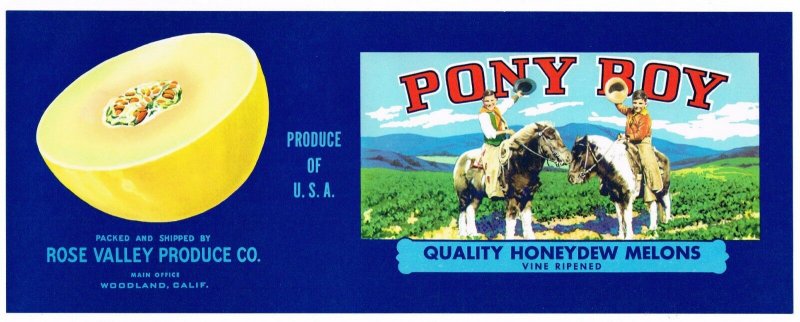 Pony Boy Brand California Honeydew Melons Crate Label