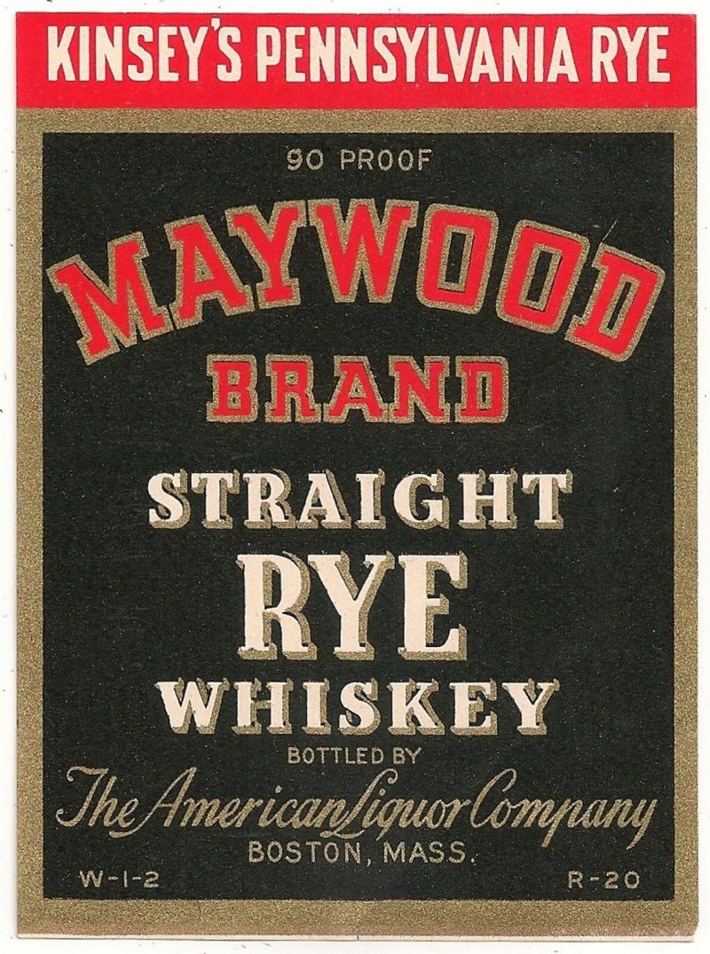 Maywood Brand Straight Rye Whiskey Label