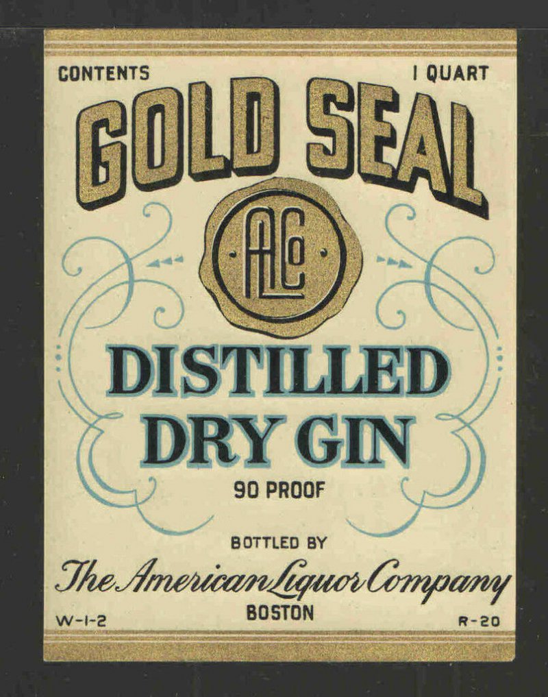 Gold Seal Brand Distilled Dry Gin Label - Quart size