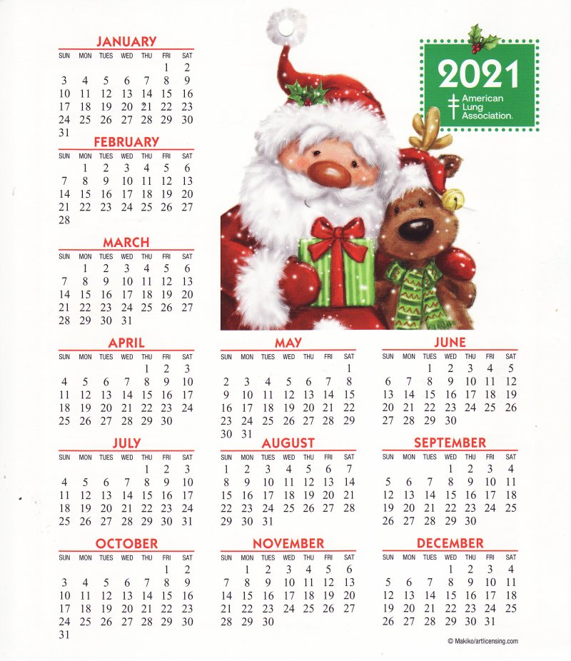  CL120-1, ALA 2021 U.S. Christmas Seals Themed Calendar, FY21-Cal-01