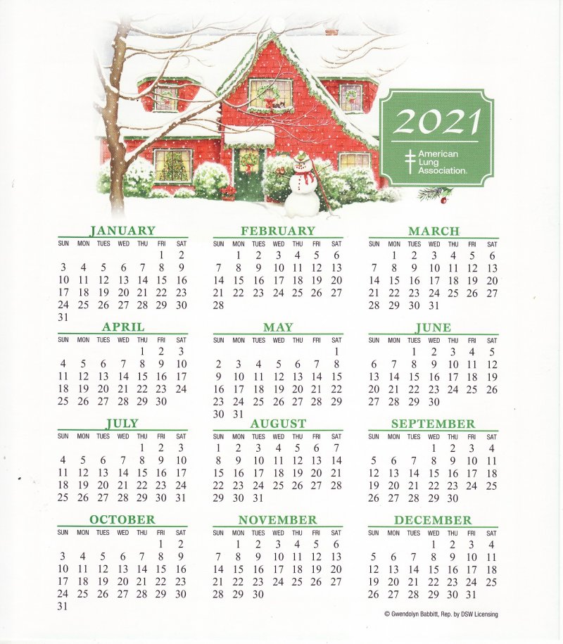  CL120-T1, ALA 2021 U.S. Christmas Seal Themed Calendar, FY21-Cal-13