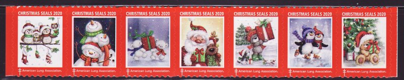 120-1, 2020 U.S. National Christmas Seals, As Required Strip of 7 Designs


