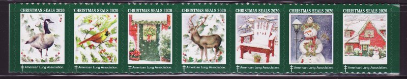 120-T1, 2020 U.S. Test Design Christmas Seals, As Required Strip of 7 Designs