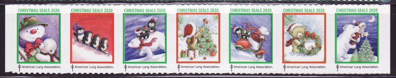 120-T2, 2020 U.S. Test Design Christmas Seals, As Required Strip of 7 Designs