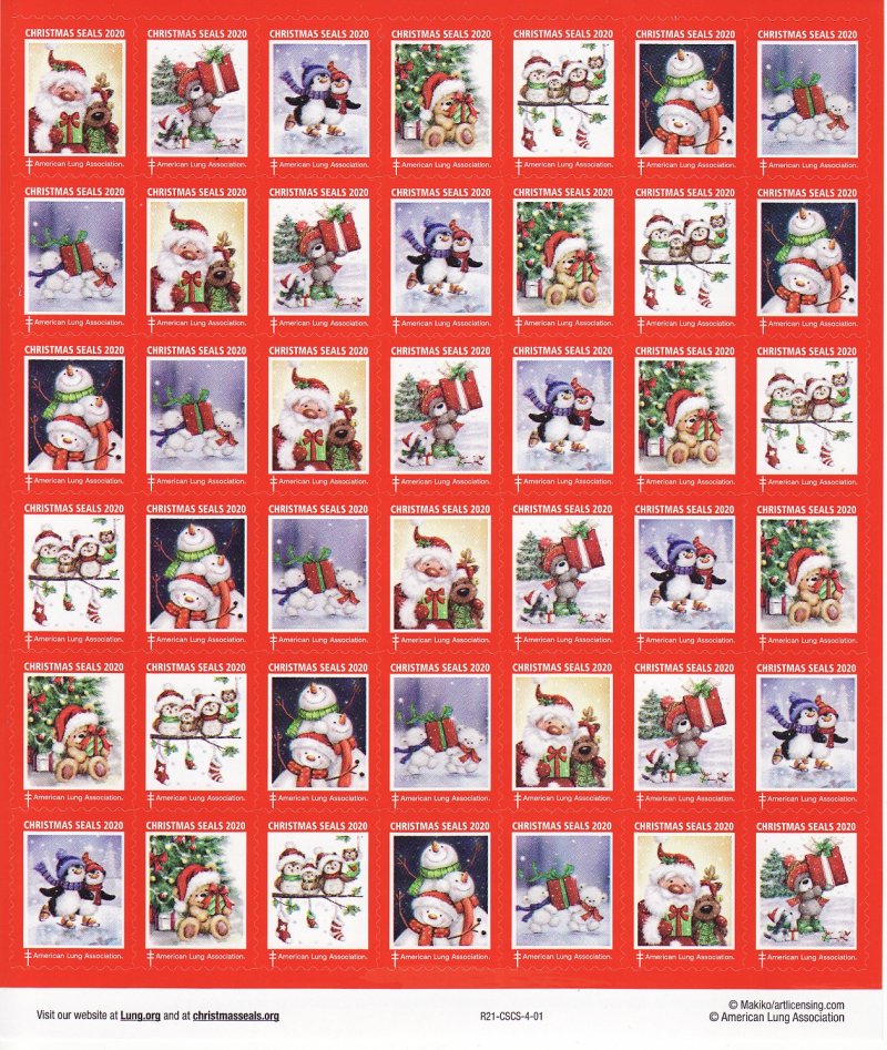   120-1x1, 2020 ALA National Design U.S. Christmas Seals Sheet, R21-CSCS-4-01