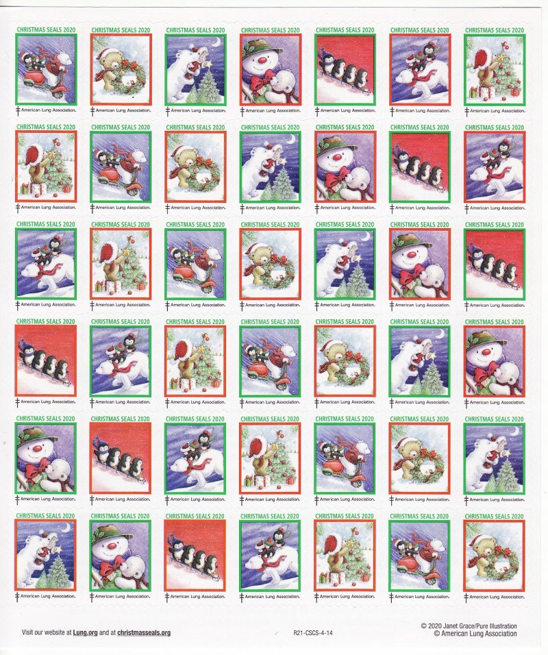 120-T2x, 2020 ALA Test Design U.S. Christmas Seals Sheet, R21-CSCS-4-14