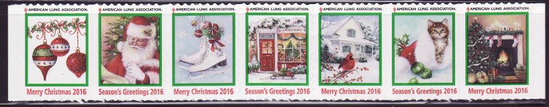 116-T1, 2016 U.S. Test Design Christmas TB Seals, As Required Strip of 7 Designs