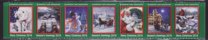 116-T2, 2016 U.S. Test Design Christmas Seals, As Required Strip of 7 Designs