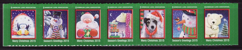 115-1.1A, 2015 U.S. Christmas Seals, As Required Strip of 7 Designs