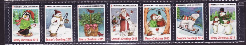115-T1, 2015 U.S. Christmas Seals Test Design, As Required Strip of 7 Designs