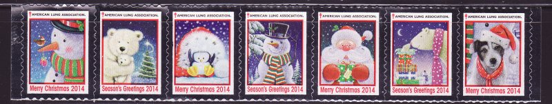 2014-T1, 2014 U.S. Christmas Seals, As Required Strip of 7 Designs