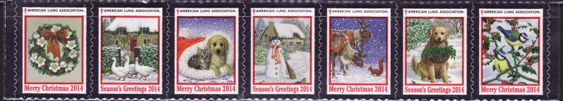 2014-T2, 2014 U.S. Christmas Seals, As Required Strip of 7 Designs
