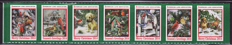 2014-T3, 2014 U.S. Christmas Seals, As Required Strip of 7 Designs