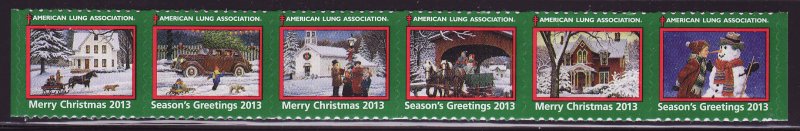 113-T1.2, 2013 ALA Test Design U.S. Christmas Seals, As Required Strip of 6 