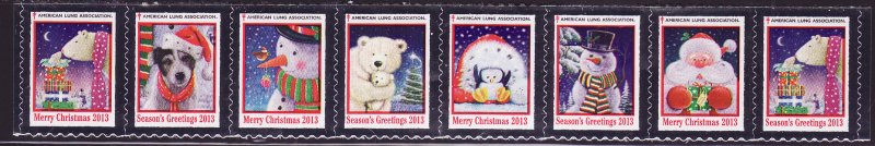 2013-T2, 2013 U.S. Christmas Seals, As Required Strip of 7 Designs