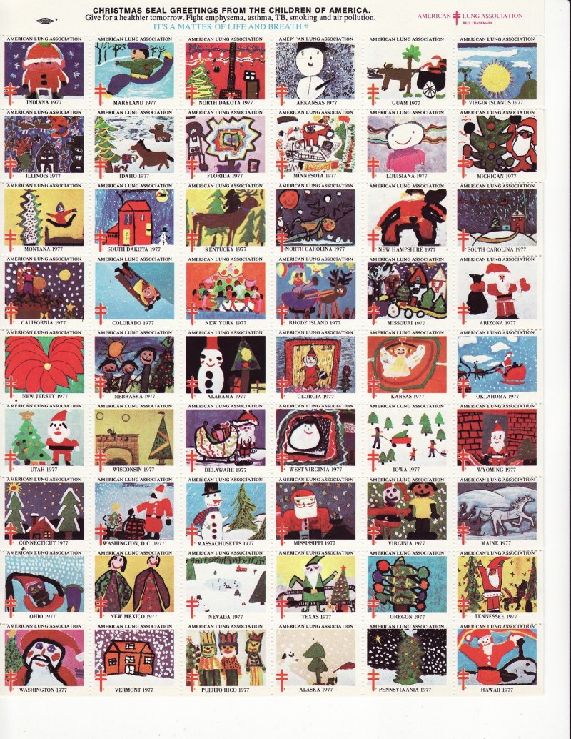  77-1x1, WX261, ALA National Design 1977 U.S. Christmas Seals Sheet, pm S