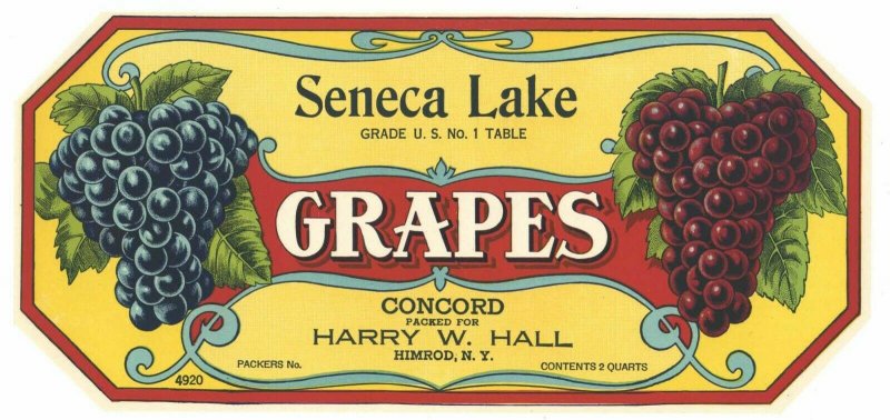 Seneca Lake Grapes, New York State Concord Grapes Crate Label