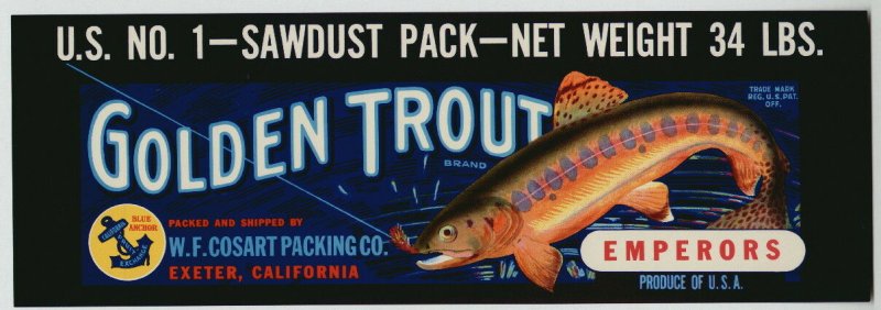 Golden Trout California Emperor Grapes Crate Label