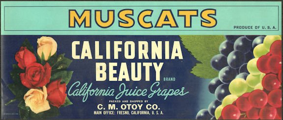 California Beauty California Muscat Grapes Crate Label