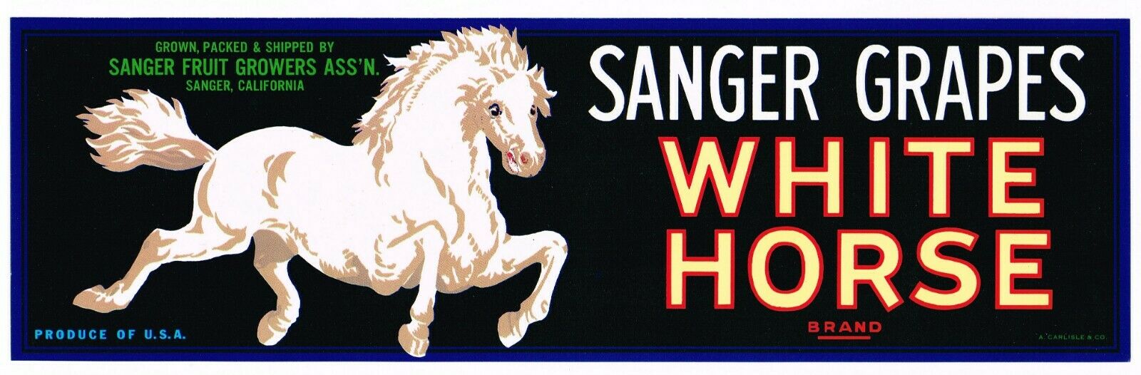 Sanger White Horse Brand Grape Crate Label