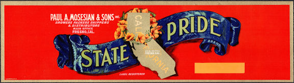 State Pride Brand California Grape Crate Label